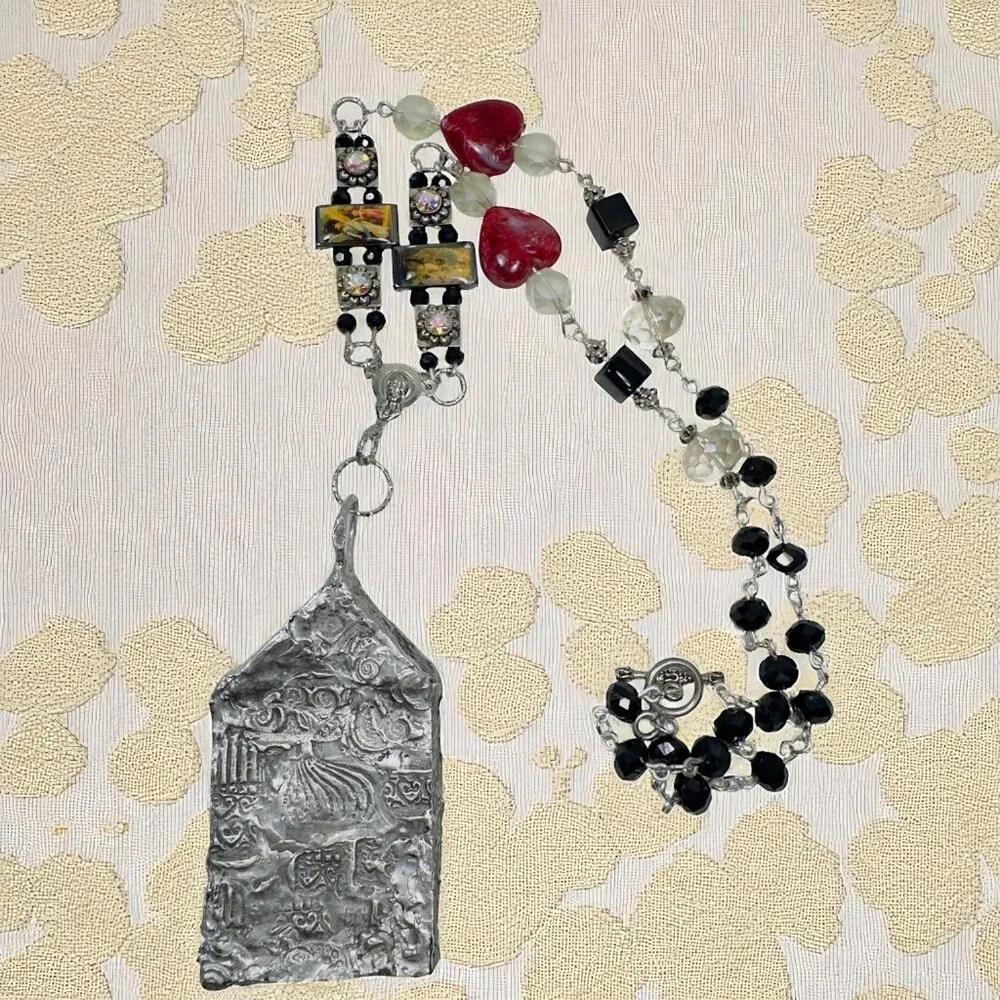 Handcrafted St Teresa Glass Shadow Box Pendant & Artisan Metalwork & Necklace - Picture 4 of 15